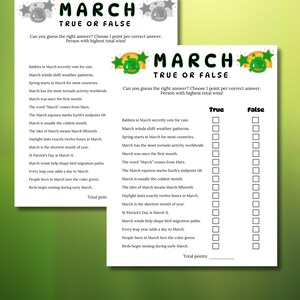 March True or False Game, March Trivia game, Classroom March True/False trivia game,March family game night trivia, pub trivia,March games