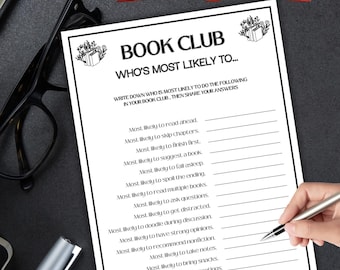 Book Club Game,Who's Most Likely To,Book Club Icebreaker Game, Book Club Games, Book Club Party Game, Game for Book Readers,Library game