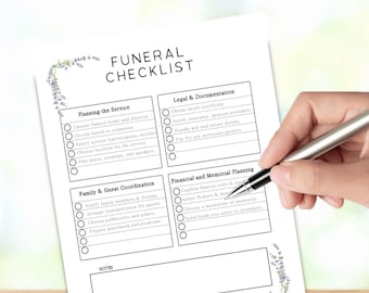Funeral Planner Checklist,Service Arrangements,Funeral Planning, Template, Funeral Event Planning, Celebration of Life Arrangements