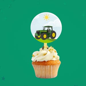 36Pcs Farm Tractor Cupcake Toppers - 2 Inch Decorations For 1st, 2nd, 3rd Birthday Parties, Includes Adhesive Dots