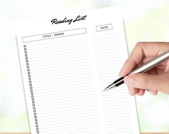 Minimalistic Reading List Printable,Printable Reading List, Book Tracker Template, Reading Journal, Book Club List, Reading Planner,Book log