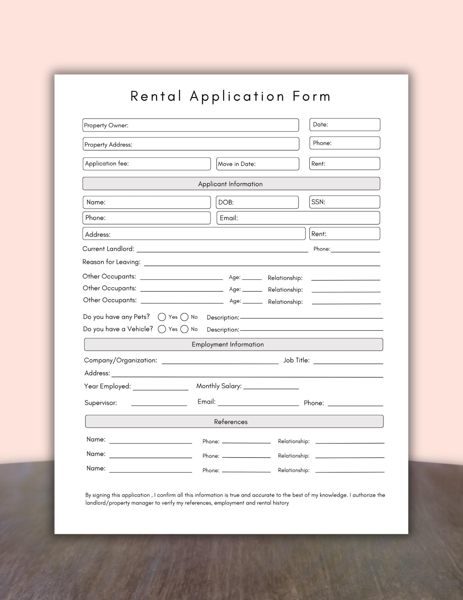 Application To Rent Form Printable Rental Application Form,landlord Tenant Lease Template Pdf ...