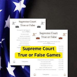 Sant eller falskt frågesport om Högsta domstolen, frågesport om USA:s högsta domstol, frågesport om amerikanska regeringen, sant eller falskt spel om Högsta domstolens familj/klassrum