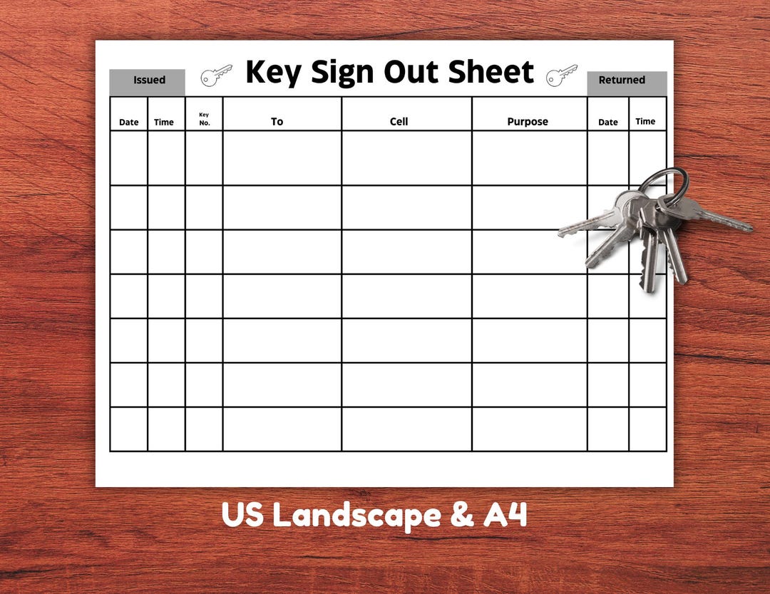 Printable Key Sign Out Sheet, Key List,key Contact List,key Custody ...