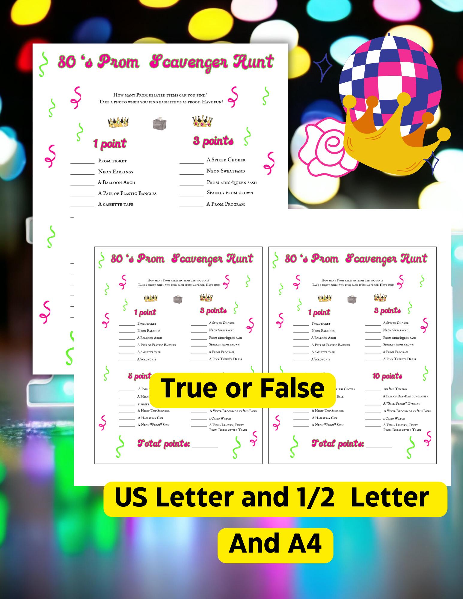 80's Prom Scavenger Hunt Game: Printable Couple's Activity (PDF), 1980 ...