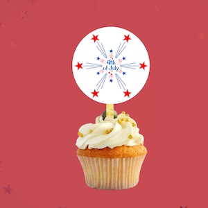 4th of July Cupcake toppers, Patriotic cupcake decorations,Red white & blue patriotic Cupcake  stickers, Independence Day dessert decoration