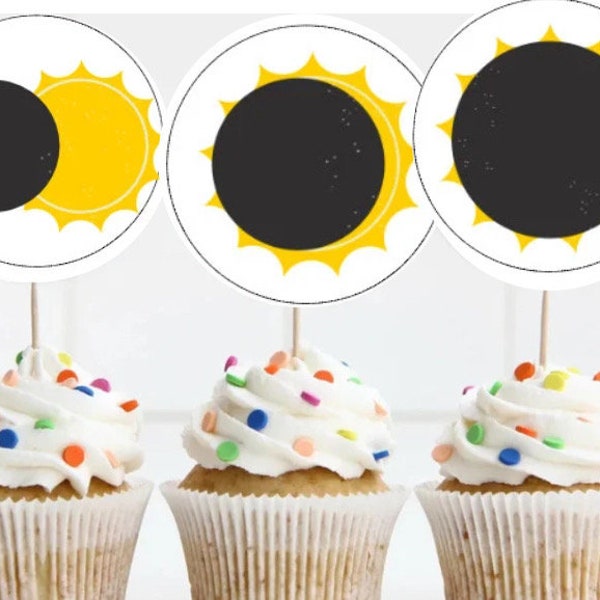 Sun&moon /Eclipse Craft decorations, cupcake toppers, button or badges