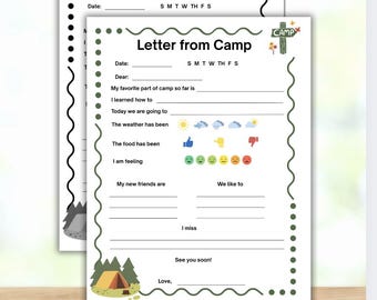 Printable Summer Camp Letter Template,Camp Letter for Kids,Summer Camp Stationery, Fill-in-the-Blank Letter,Camp Note,Summer Camp Stationery