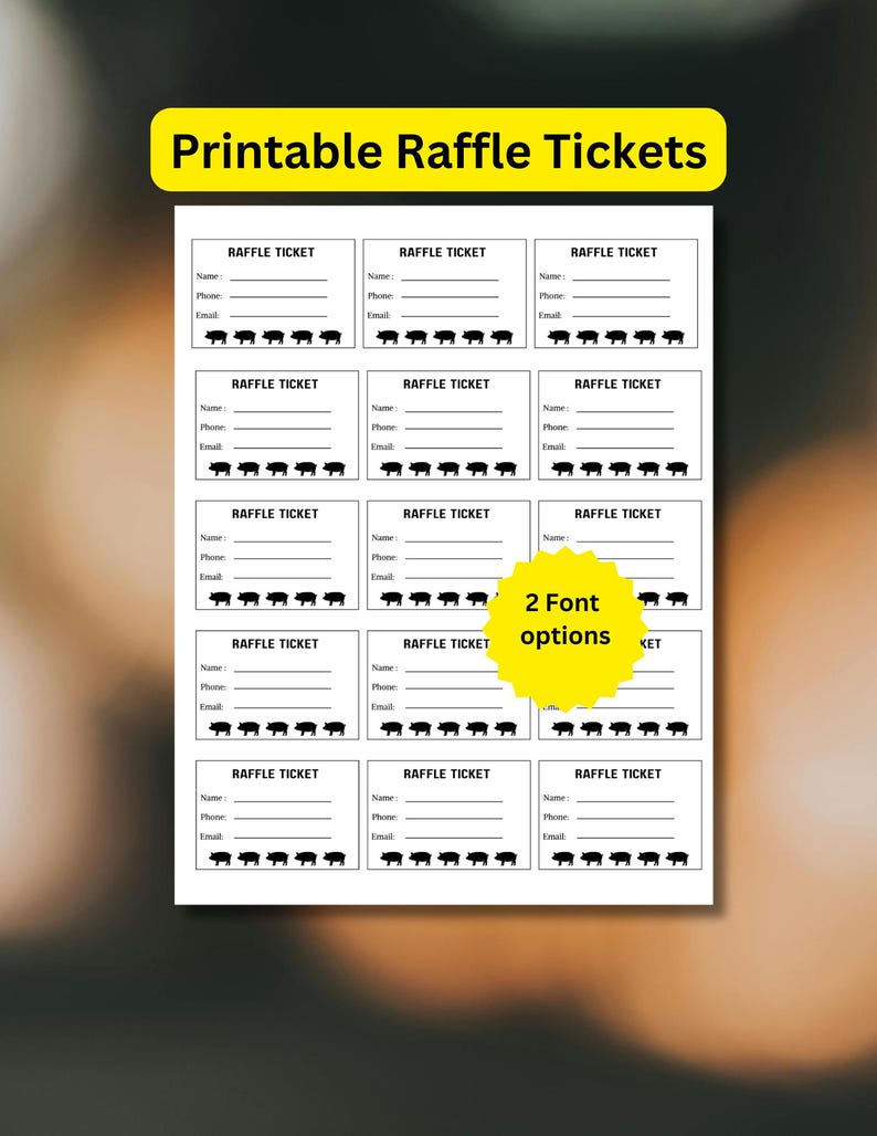 Printable Pig Raffle Tickets: Fundraiser Event,farm-themed Fundraiser ...