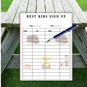 Grill Master cook off sign up sheet,Best Bbq ribs contestant sign up sheet for entry, Ribs competition sign up sheet, Summer cooking contest