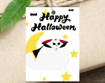 Etiquetas para recuerdos de Halloween, etiquetas para dulces de Halloween con diseño de gato vampiro, etiquetas para recuerdos imprimibles (PDF), etiquetas para fiestas de Halloween, etiquetas para recuerdos de Halloween, regalo de Halloween