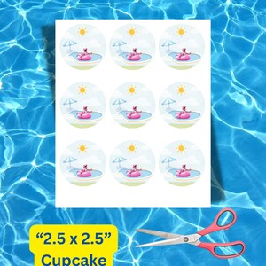 Summer Pool Themed Cupcake Toppers, Summer Alligator at the Pool Party ...