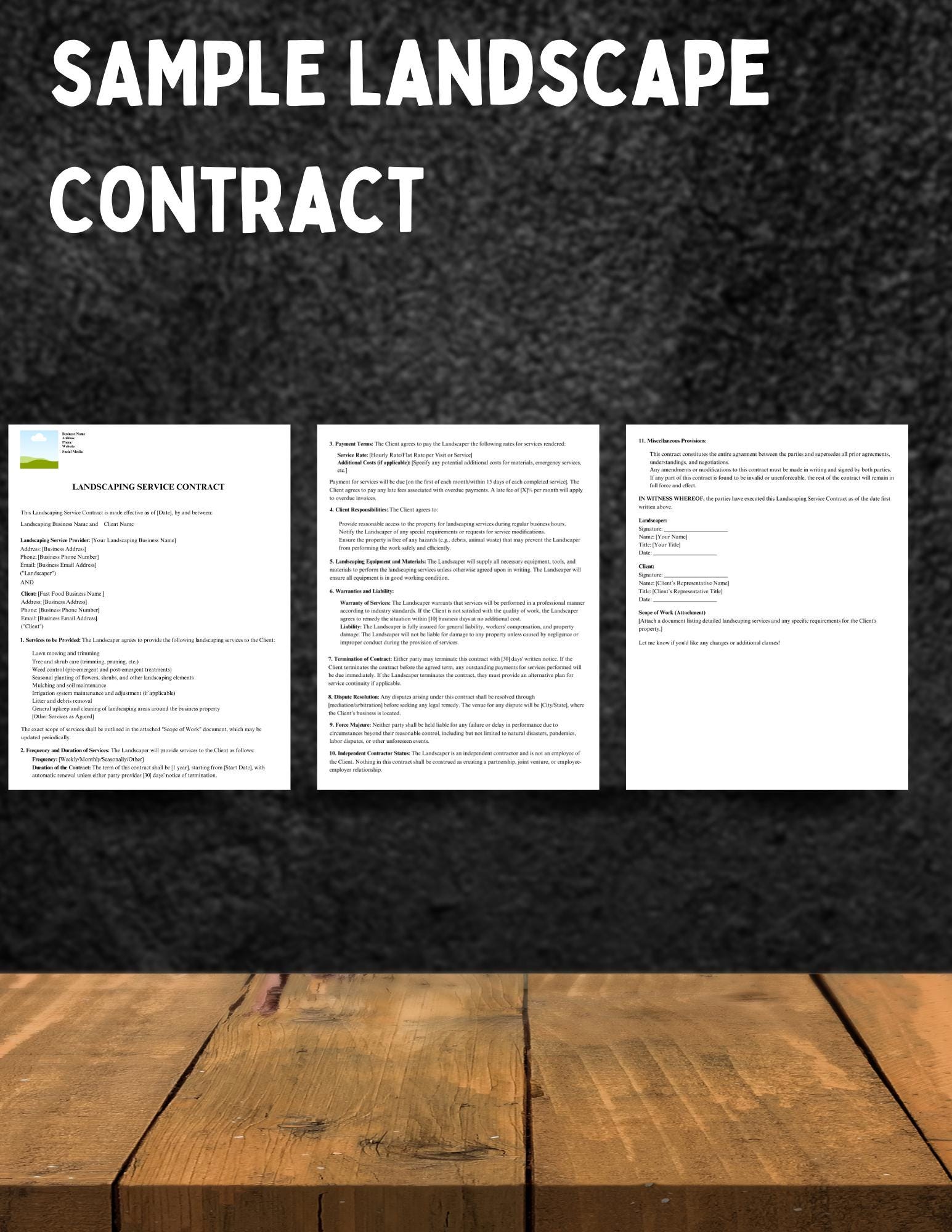 Editable Landscaping Contract Template: Small Business Agreement ...