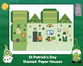 St Patrick's Day Paper House Craft,Printable march themed paper house craft for kids,St Patrick's day coloring craft,Irish paper house craft