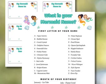 Mermaid Name Game: Mermaid birthday  Party Printable Activity (PDF Download), Mermaid name game printable, Swim/pool party game