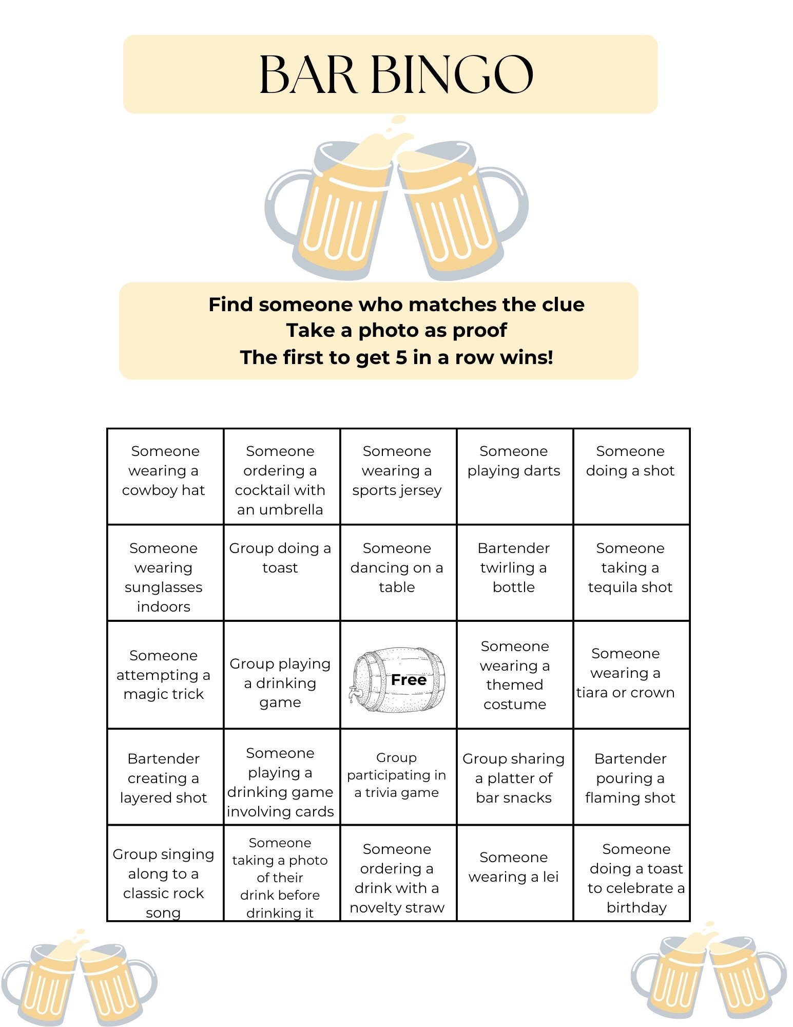 Bar Scavenger Hunt Bingo Games, Drinking Games, Pub Crawl Games Etsy