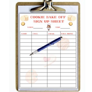 Cookie bake off competition contestants sign up sheet cookie contest,sign up sheet for cookie baking contest, best cookie contest sign in