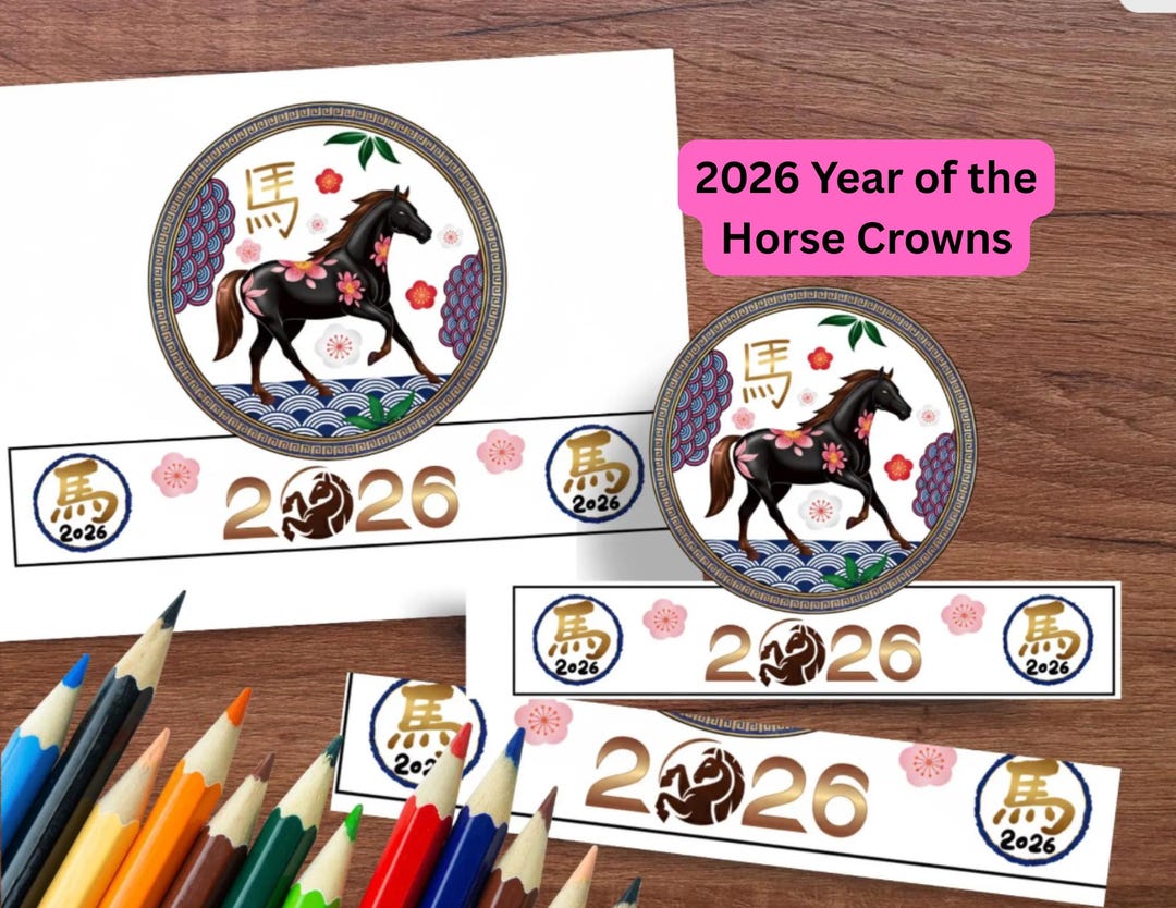 year of the horse crown,2026 lunar new year printable craft, lunar