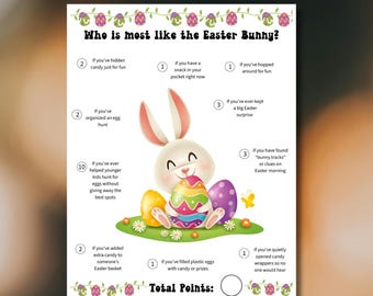 Who Is Most Like the Easter Bunny? Easter Bunny Printable Game, Fun Spring-Themed Activity for Events & Parties, Easter Party Quiz  Game