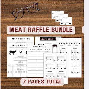 Bearbeitbares Fleisch-Verlosungs-Spendenaktions-Bundle, Fleisch / Metzger-Verlosung, Fleisch-Verlosungstickets, Poster, Raffle-Tracker, Fleisch-Verlosungs-Spendenaktion/Gala-Bundle