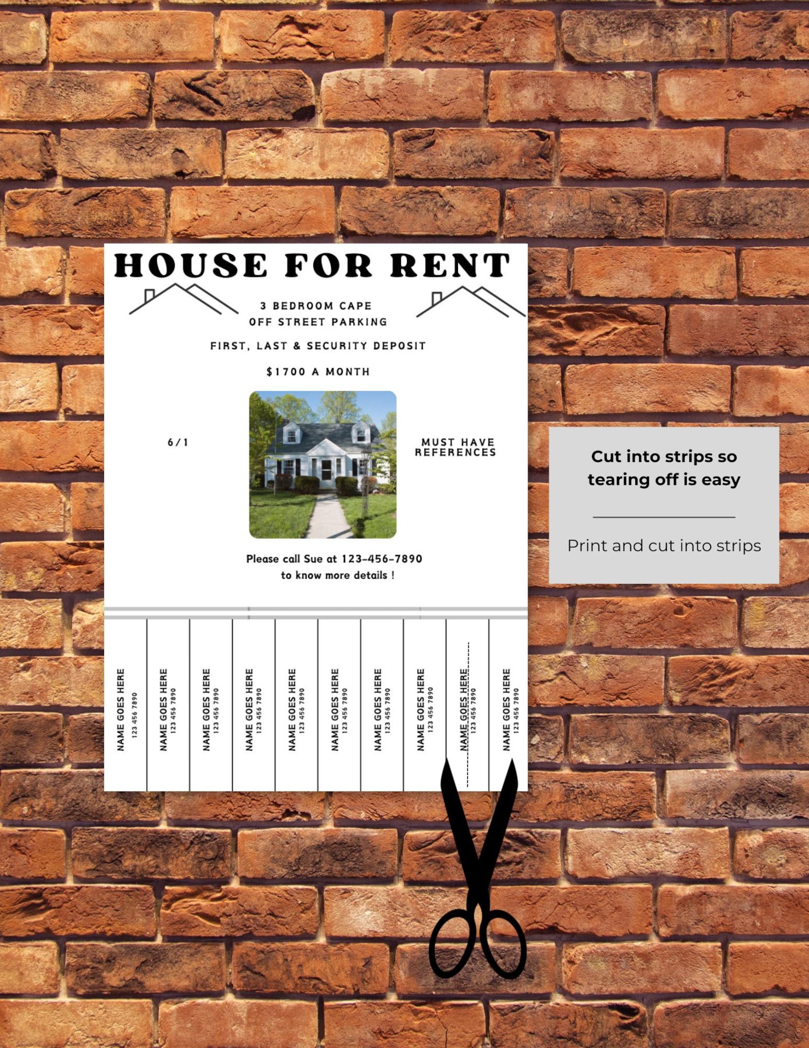 House for Rent Flyer Template: Tear-away Contact Info, Canva Flyer ...