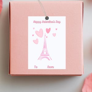 Tarjetas para el día de San Valentín con temática de París, etiquetas para San Valentín con la Torre Eiffel, etiquetas para bolsas de regalo y obsequios para el día de San Valentín en París, día de San Valentín en París