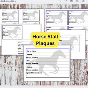 Targa per stalla per cavalli, cartello per porta della stalla della stalla, targa con nome del cavallo, scheda informativa sul cavallo, per stalle, fiere, spettacoli, eventi e competizioni.