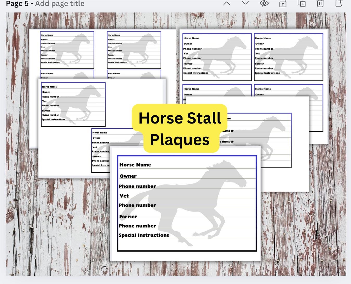 HORSE CARD パネル Horse Stall Sign Template: Barn Name Plate, Horse Info Card (PDF