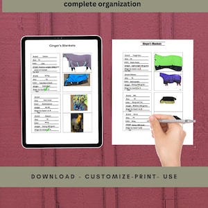 Tack and blanket chart and  organizers for horses:editable and add your pictures for better organization,Keep track of all your horses stuff