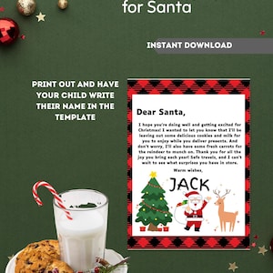 Printable Santa Note:,Christmas Eve Milk and Cookies Letter, Santa milk and cookies notes, Letter from Santa,Kids Christmas letter