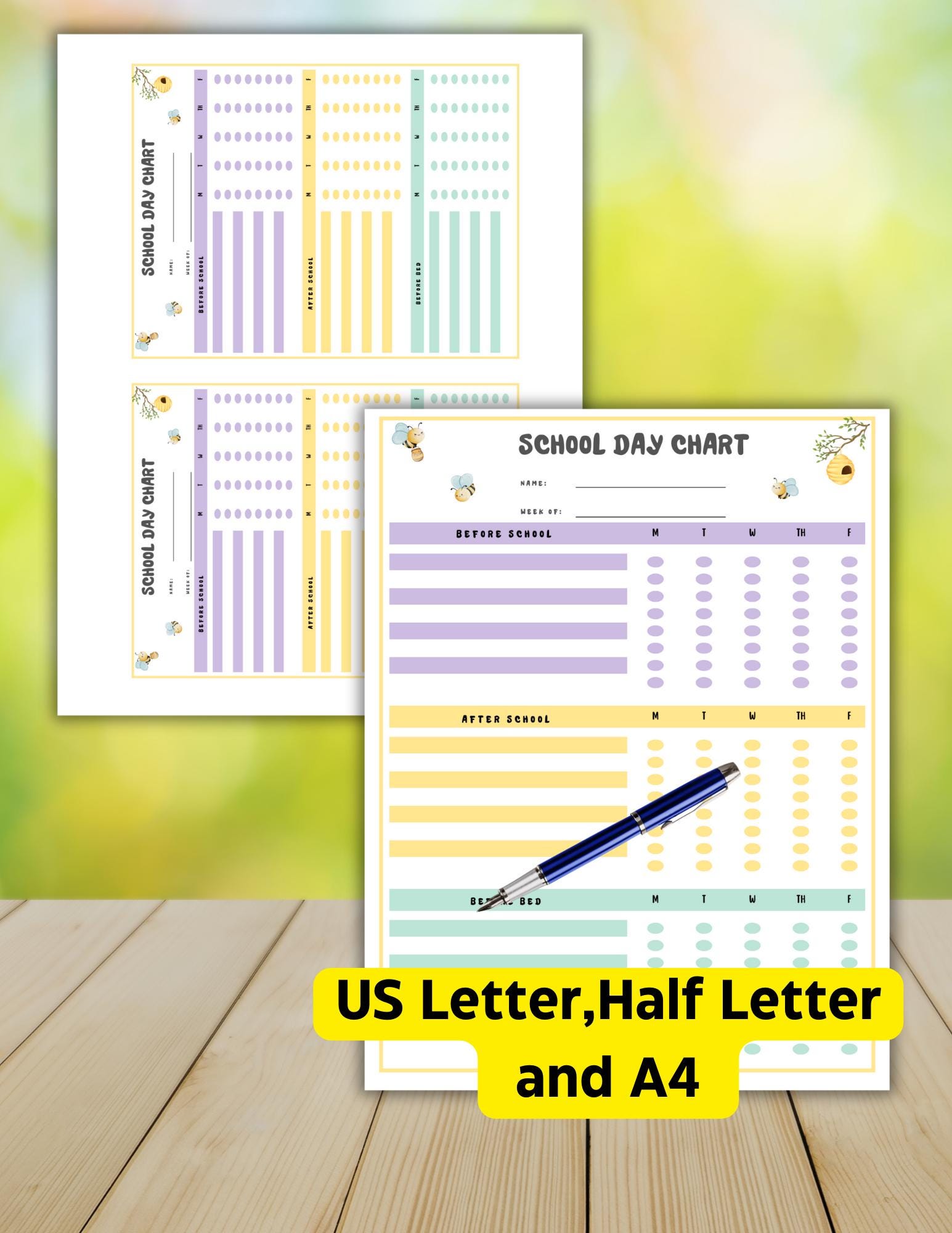 Kids School Day Routine Chart,printable Checklist,school Day Routine ...
