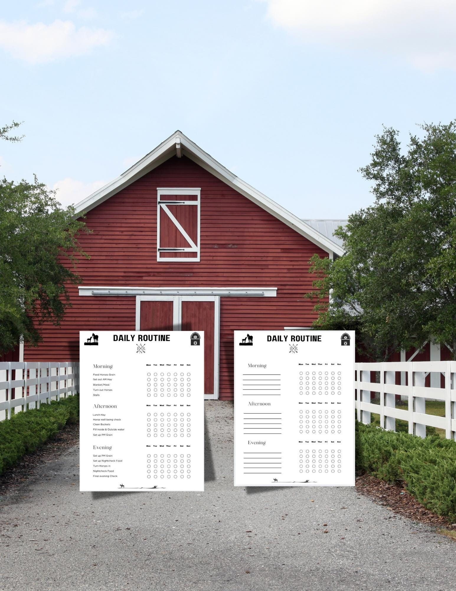 Equestrian Barn Chore Chart,barn Daily Routine Checklist,horse Stable ...