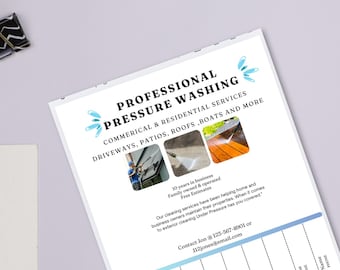 Pressure Washing Services Flyer,Editable Tear-Off Ad,Professional Exterior Cleaning Advertisement, for Residential & Commercial Clients