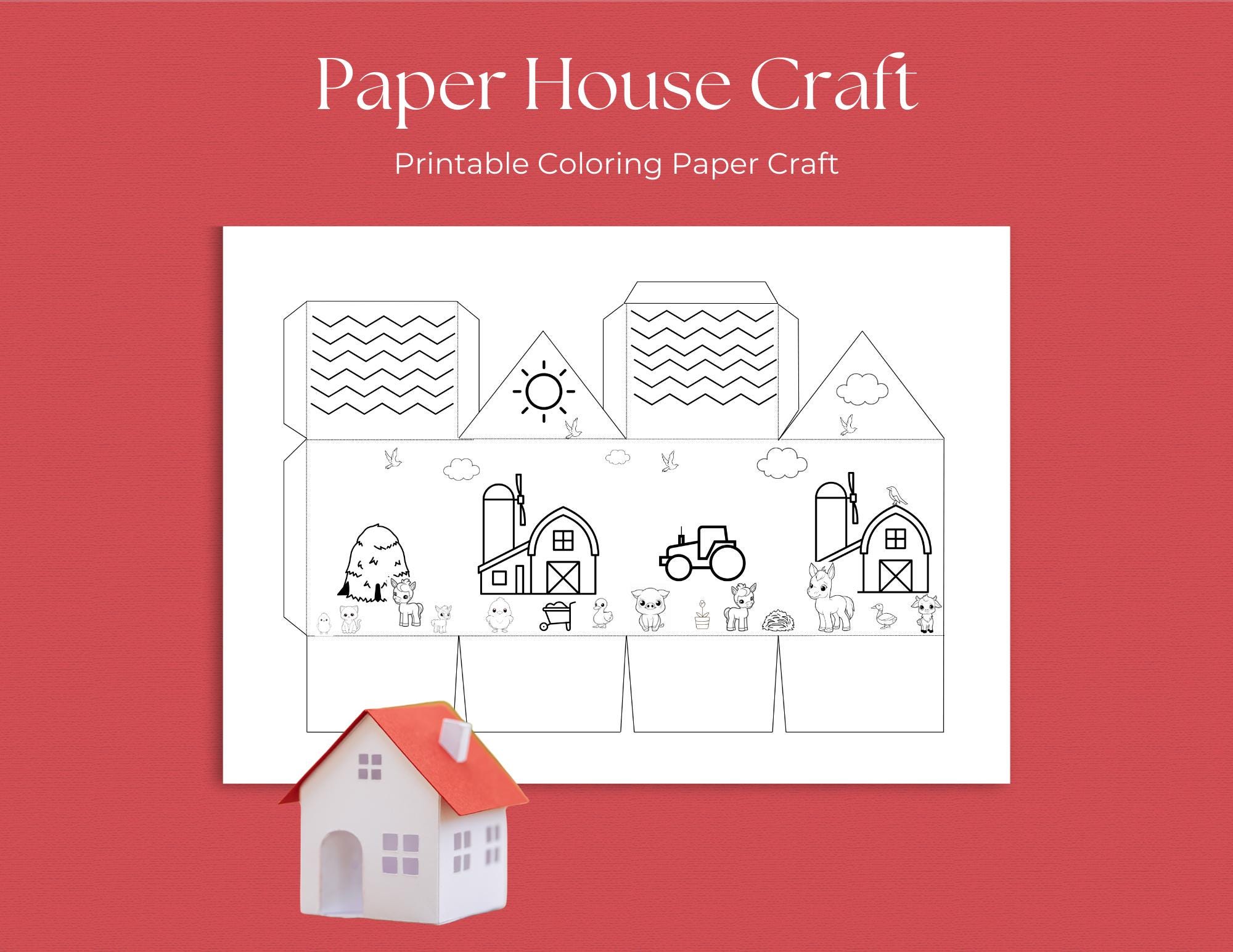 Farm Paper House Craft: Printable Barn Village for Kids (PDF), Barn ...