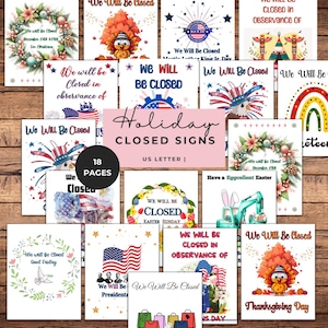 Holiday Closure Signs for Business,Holiday Hours Sign for businesses, retail stores, banks, daycares, libraries Store Hours