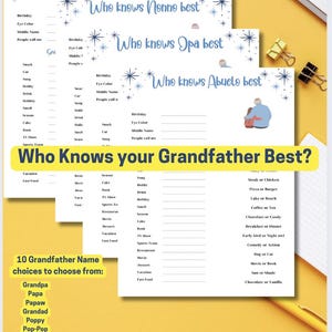 Who knows Grandpa/Papa/Opa best,Grandpa&#39;s favorite things survey,Printable Father&#39;s Day birthday,Grandparents day game,Grandfather quiz game