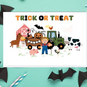 Farm Halloween Card: Tractor Trick or Treat, Kids Printable (PDF File)