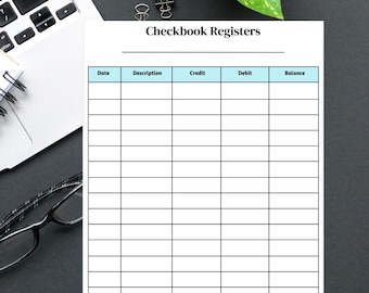Registre des chèques imprimable, suivi des dépenses, relevé des chèques, feuille de compte courant, tenue de livres pour les entreprises et les particuliers, journal des soldes de chéquiers