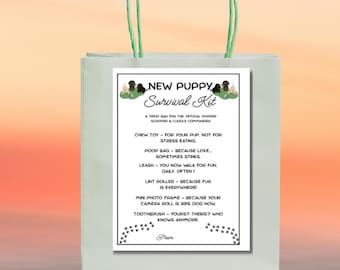 Tags nieuwe overlevingskit voor puppy's, afdrukbare cadeaulabels (pdf) cadeau nieuwe hond, essentiële welkomstkit voor nieuwe hondenbezitters, label tas welkomstcadeau puppy