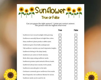 Sonnenblume Trivia Spiel zum Ausdrucken, Sonnenblume Trivia Quiz-Spiel, Sonnenblume Thema, Fakten über Sonnenblumen, Gartenblume Quiz