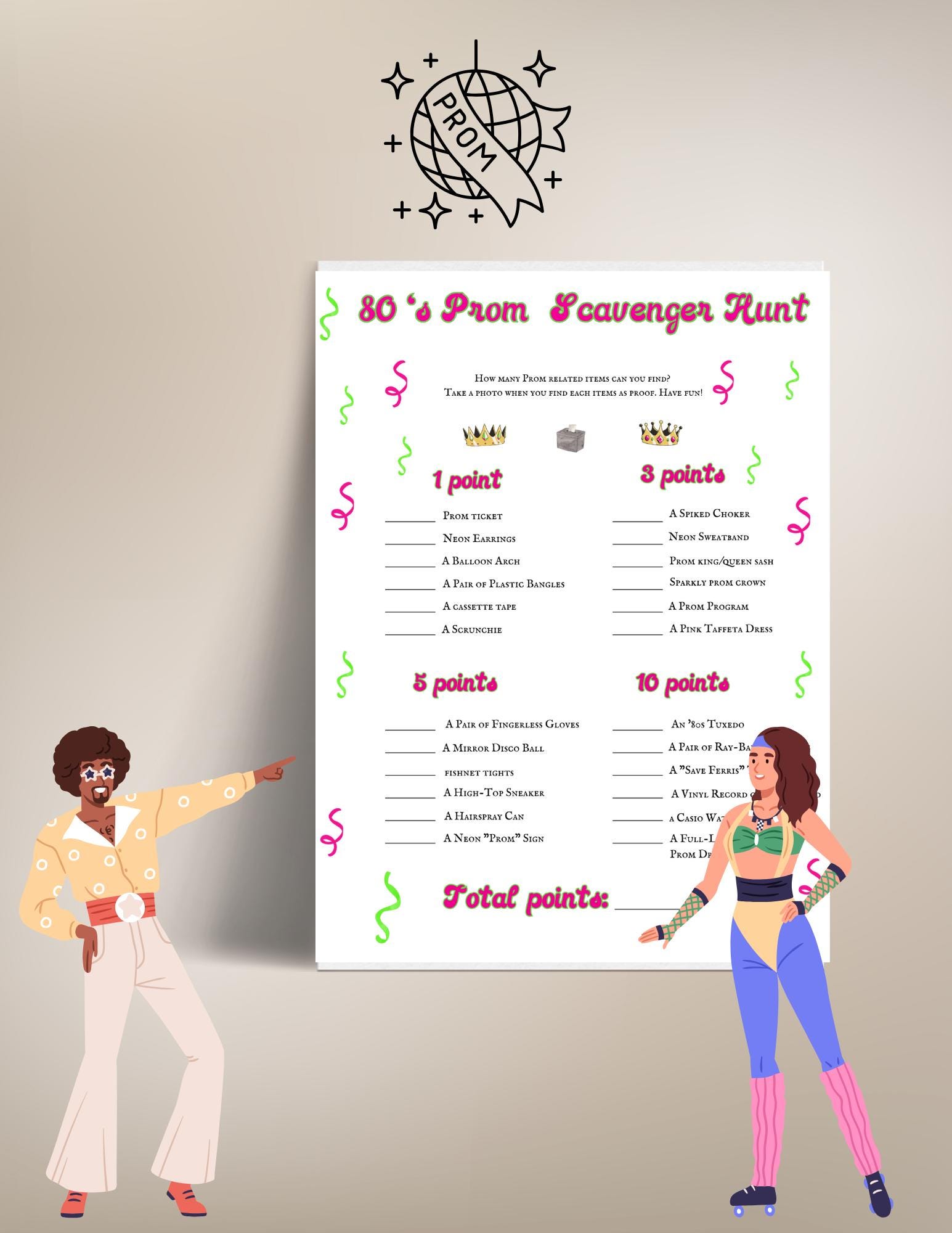 80's Prom Scavenger Hunt Game: Printable Couple's Activity (PDF), 1980 ...