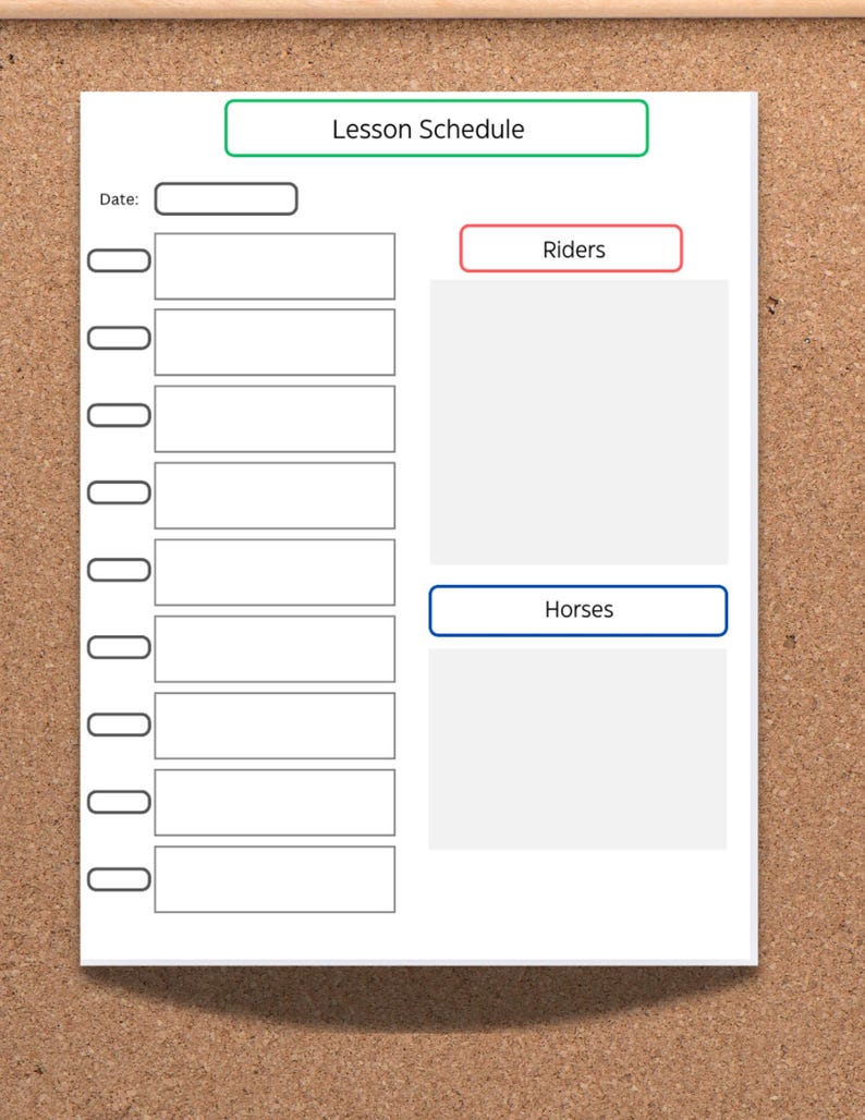 Horse Lesson Schedule Template: Week & Weekend Planner, Lesson Barn ...