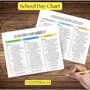 Editable School day checklist for kids,Printable Kids Chore Chart,Kids Responsibility Chart,Before School,After School,Before Bed Kids Chart