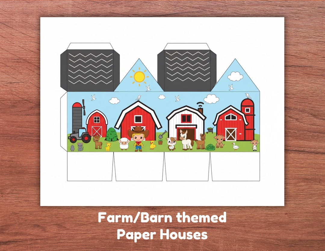 Farm Paper House Craft: Printable Barn Village for Kids (PDF), Barn ...