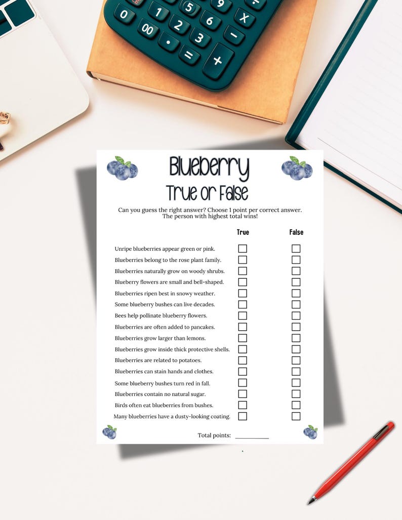 Blueberry Trivia Game Printable, Blueberry Trivia Quiz Game, Blueberry ...