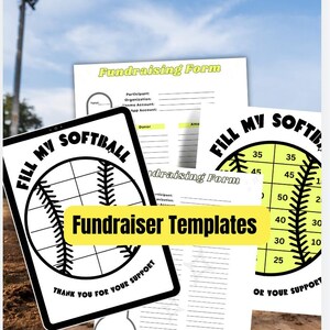 Fill my Softball,Softball Fundraiser, Fundraiser Form,Softball Team, 4 template bundle for softball fundraising, softball donation template