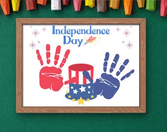 July 4th Handprint Art Craft,Patriotic Handprint Art painting for Kids,4th of July Activity,Independence Day Keepsake & Classroom Printable