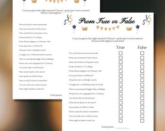 Prom True or False Trivia Game,Fun Prom Activity, School Spirit Week Game, Homecoming/Prom themed  Quiz Game for Teens, Prom games