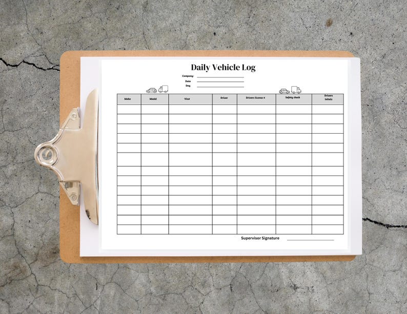 Printable Company Vehicle Log,fleet Management Tracker, Vehicle ...