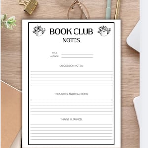 Book Club Notes Template: Printable Discussion Journal & Reading Log (PDF Download)